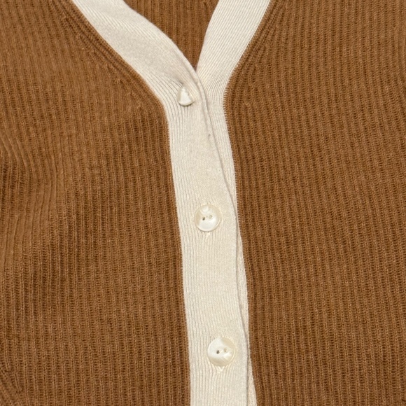Rag & Bone 100% Cashmere Cardigan Brown & White - Size 8P - Picture 2 of 5